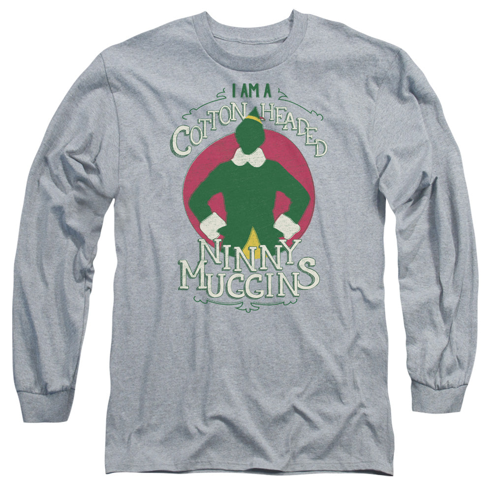 Elf Cotton Headed Mens Long Sleeve Shirt Athletic Heather Officially Licensed Officially Licensed