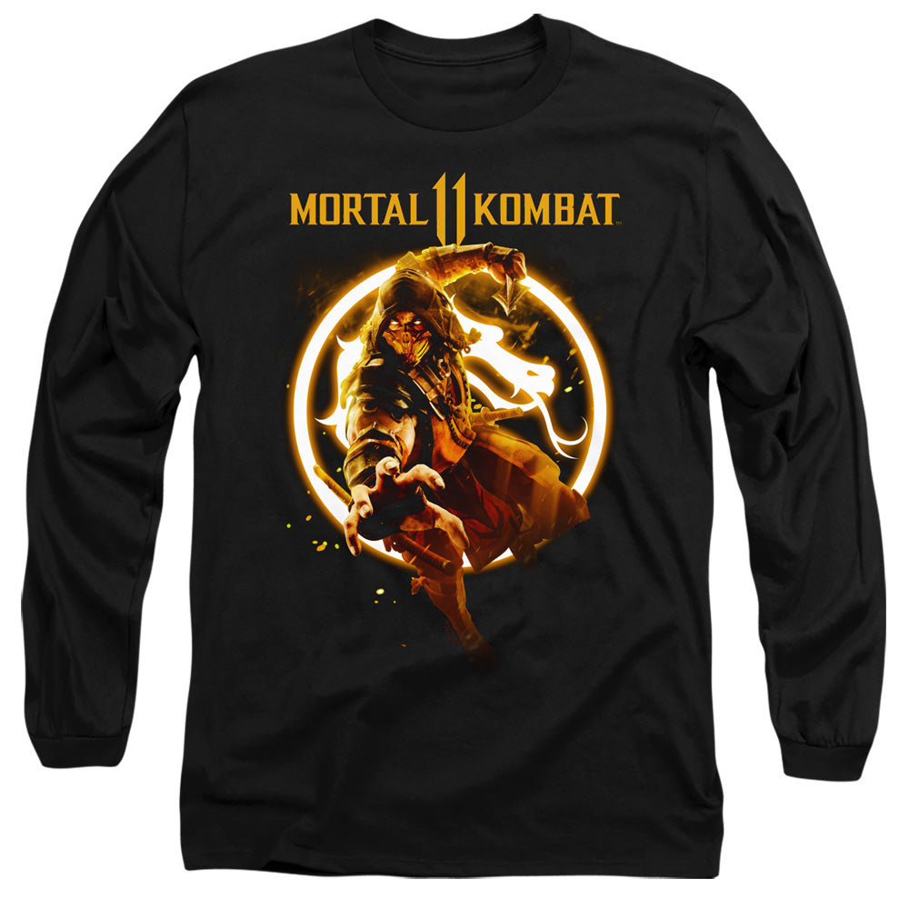 Mortal Kombat 11 Scorpion Flames Mens Long Sleeve Shirt Black Officially Licensed