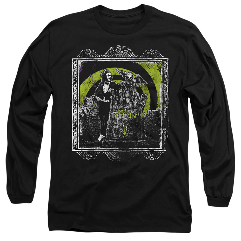 Beetlejuice Here Lies Mens Long Sleeve Shirt Black Officially Licensed Officially Licensed