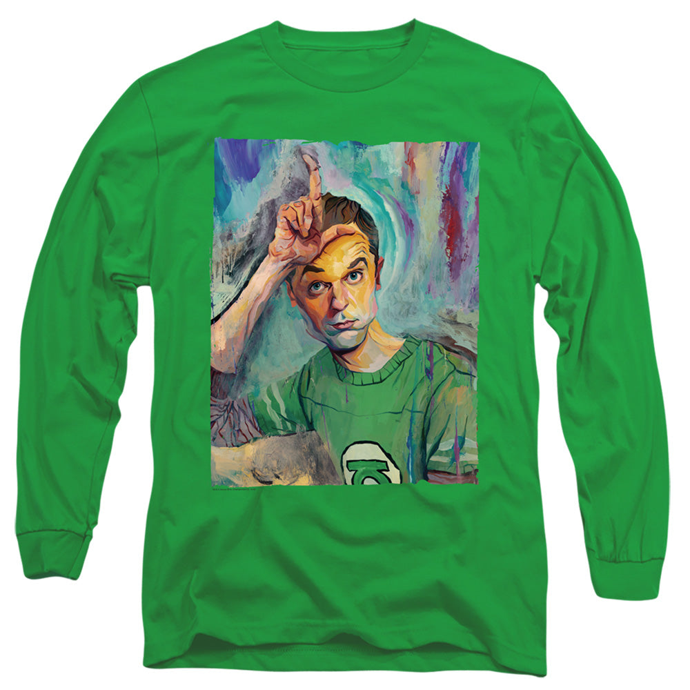 Big Bang Theory Sheldon Painting Mens Long Sleeve Shirt Kelly Green Officially Licensed