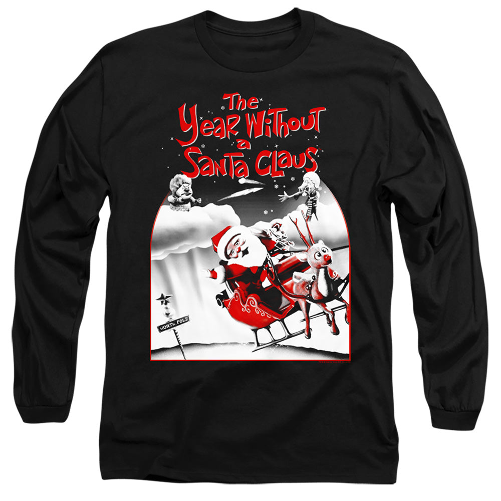 The Year Without A Santa Claus Santa Poster Mens Long Sleeve Shirt Black Officially Licensed