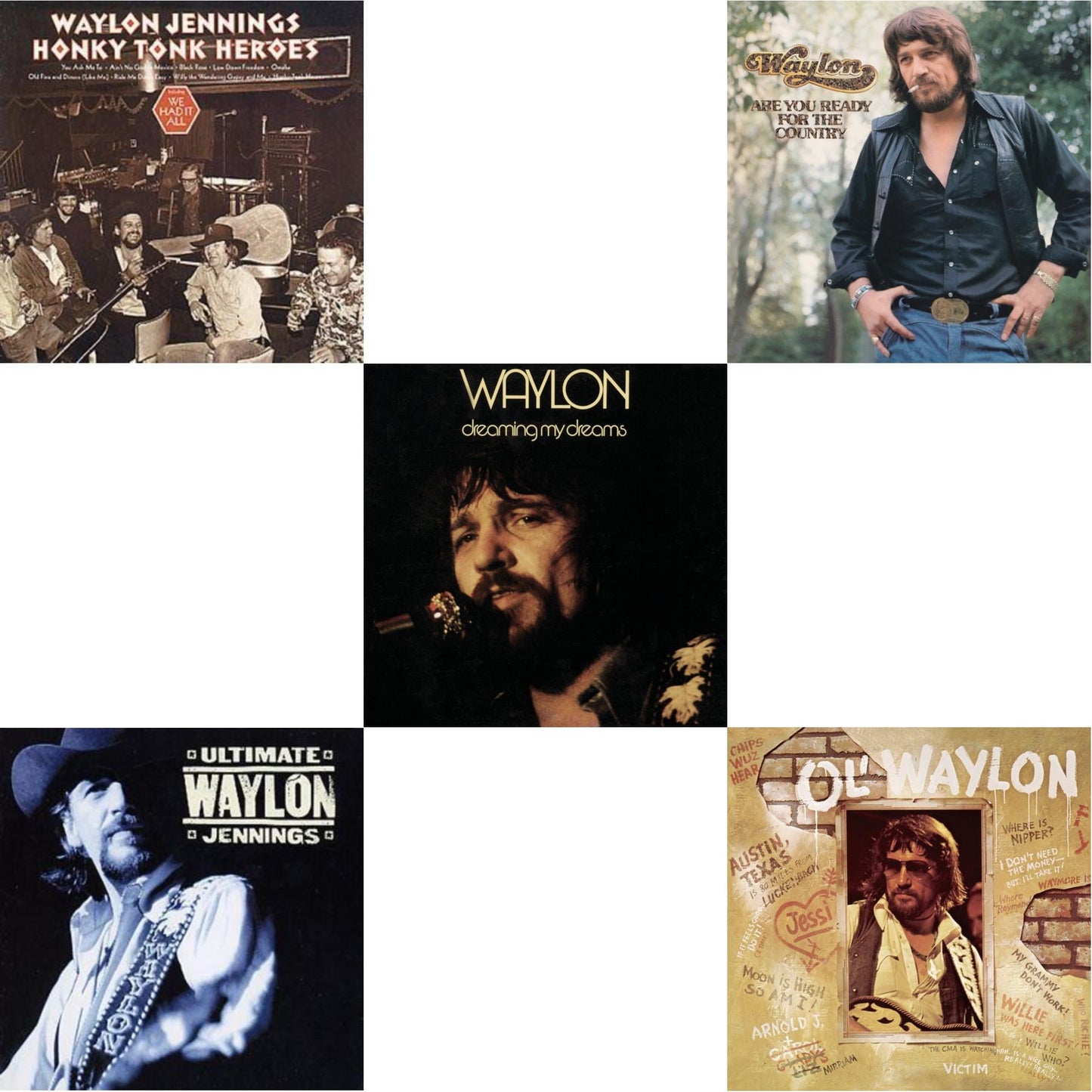 Waylon Jennings - Honky Tonk Heroes & Ultimate Waylon Jennings & Dreaming My Dreams & Are You Ready For The Country & Ol Waylon - CD Bundle