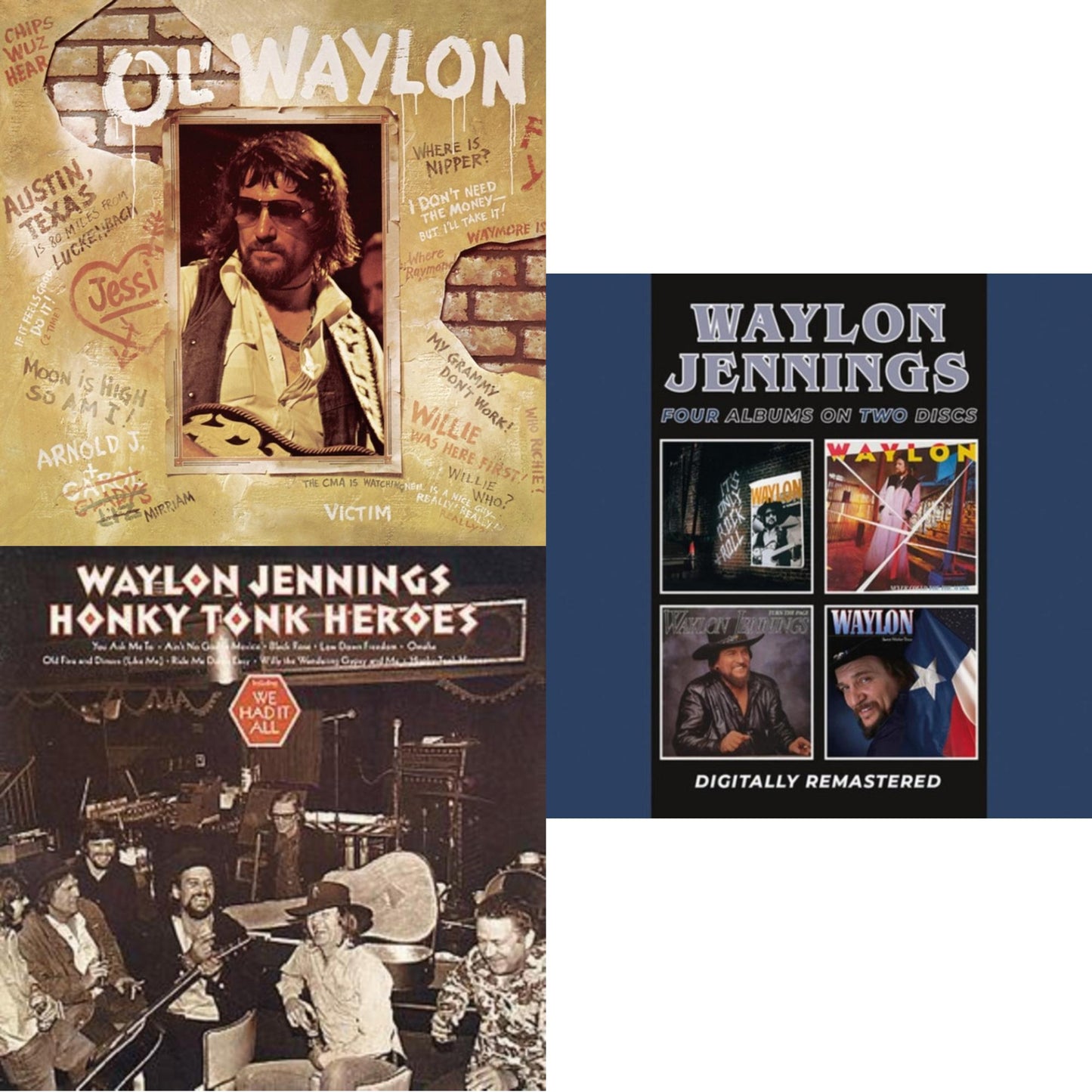 Waylon Jennings - It's Only Rock & Roll / Never Could Toe The Mark / Turn The Page / Sweet Mother Texas & Honky Tonk Heroes & Ol Waylon - CD Bundle