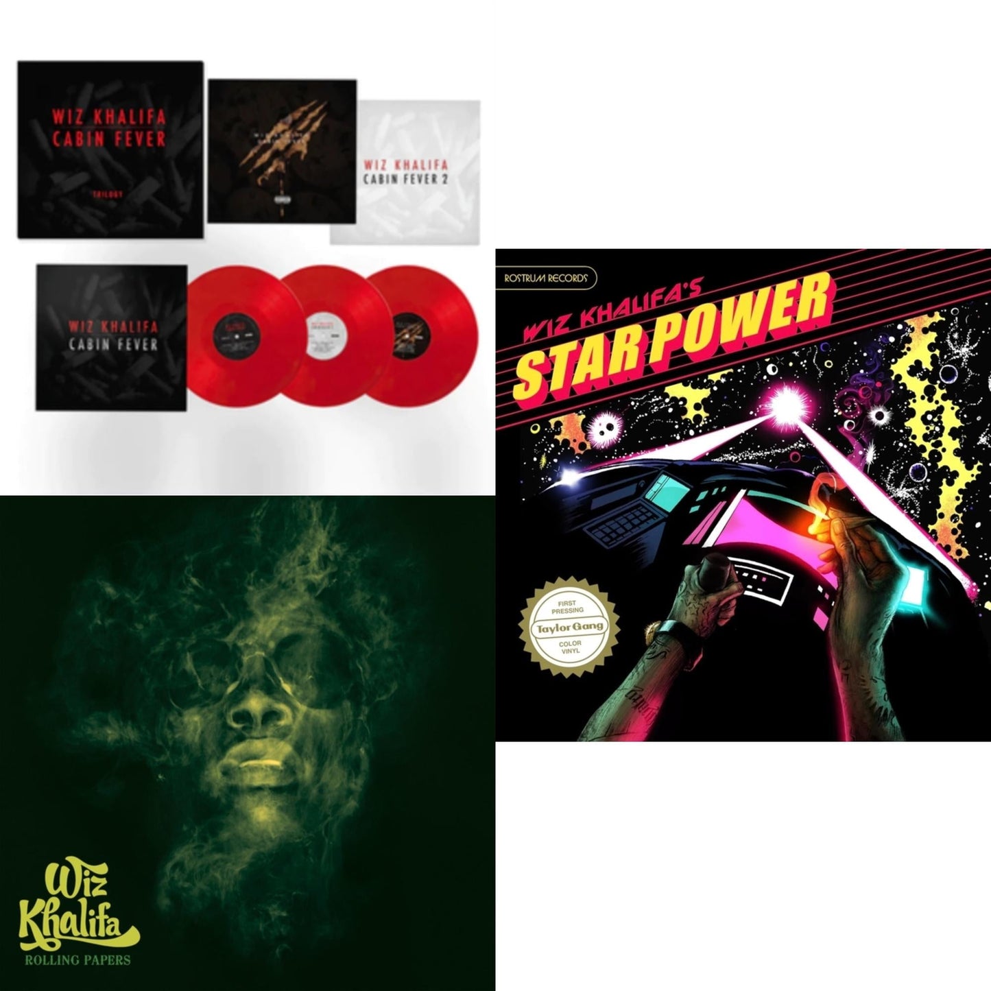 Wiz Khalifa - Rolling Papers (X) (Green Vinyl/2LP) & Cabin Fever Trilogy (3LP/Red Vinyl) & Star Power (15Th Anniversary/Limited Edition/Color Vinyl/2LP)