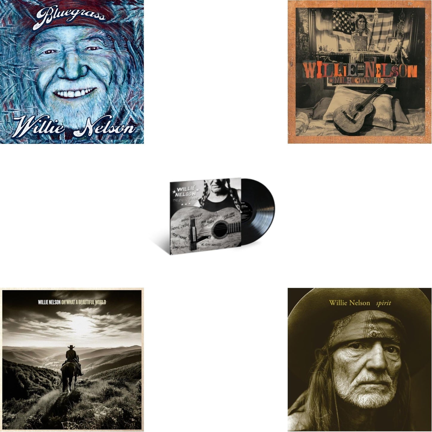 Willie Nelson - Bluegrass (Electric Blue LP Vinyl) & Oh What A Beautiful World & Great Divide & Milk Cow Blues (2LP/180G) & Spirit (180G)