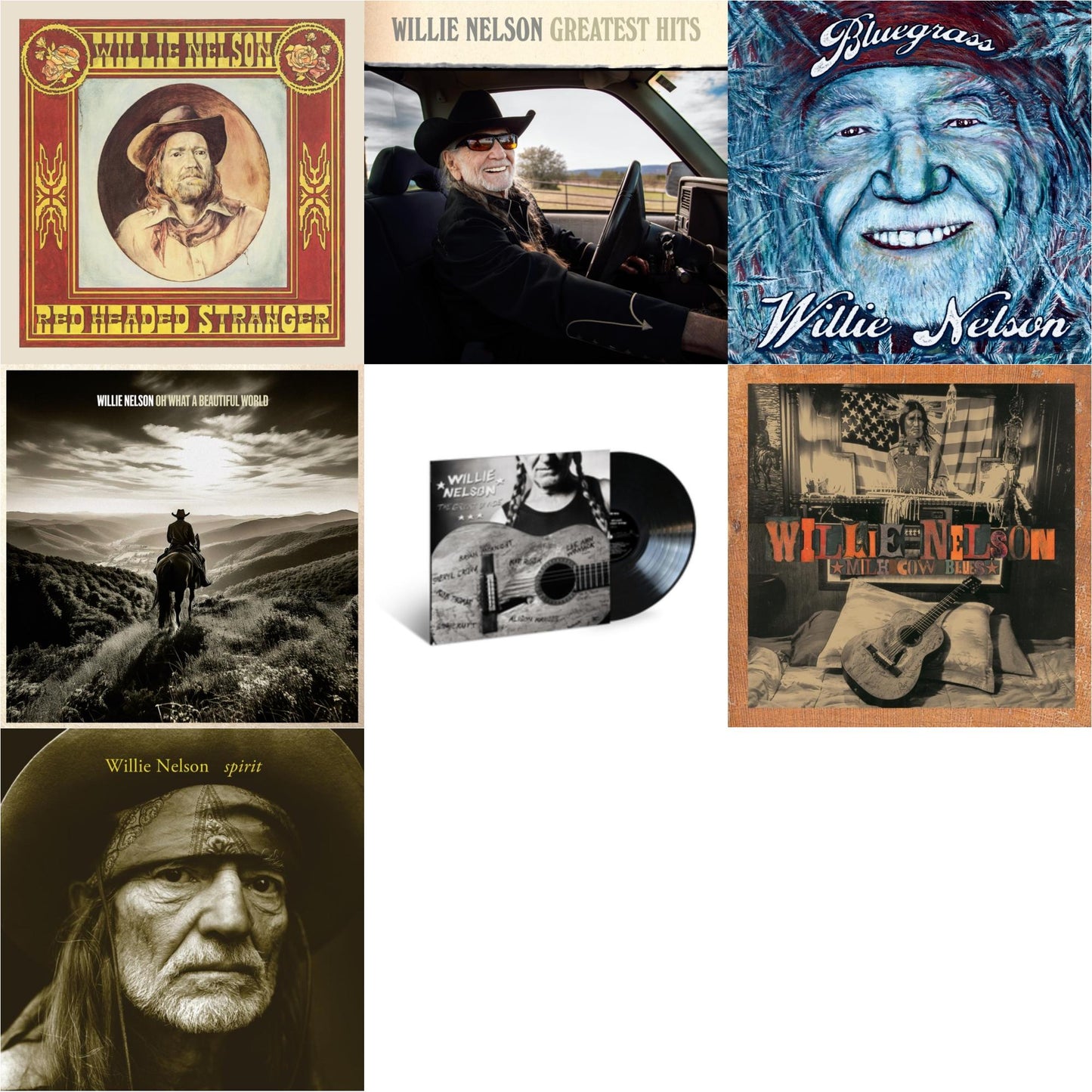 Willie Nelson - Red Headed Stranger (150G/Dl Insert) & Greatest Hits & Bluegrass (Electric Blue LP Vinyl) & Oh What A Beautiful World & Great Divide & Milk Cow Blues (2LP/180G) & Spirit (180G)