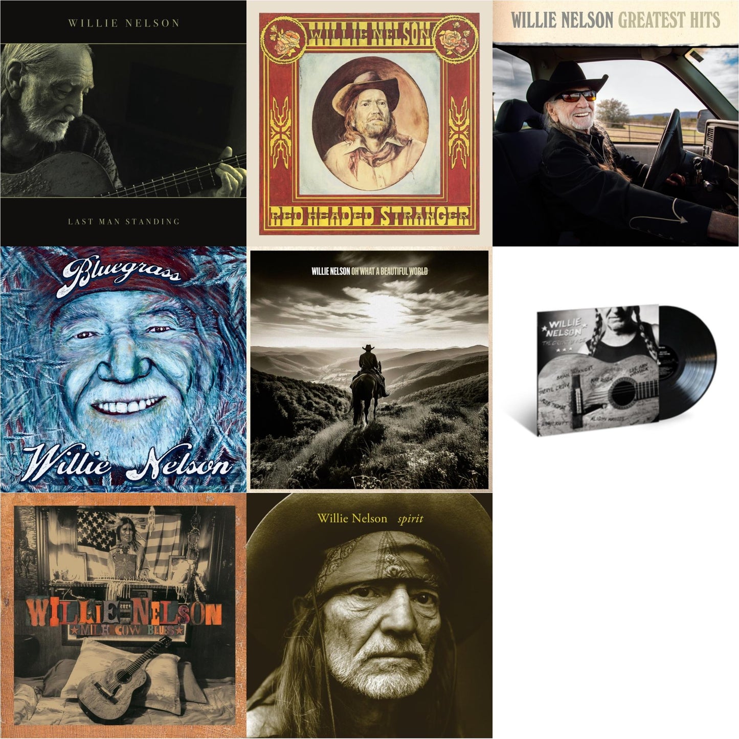 Willie Nelson - Last Man Standing (140G) & Red Headed Stranger (150G/Dl Insert) & Greatest Hits & Bluegrass (Electric Blue LP Vinyl) & Oh What A Beautiful World & Great Divide & Milk Cow Blues (2LP/180G) & Spirit (180G)