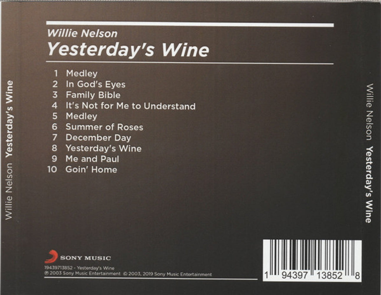 Willie Nelson – Yesterday's Wine Music CD