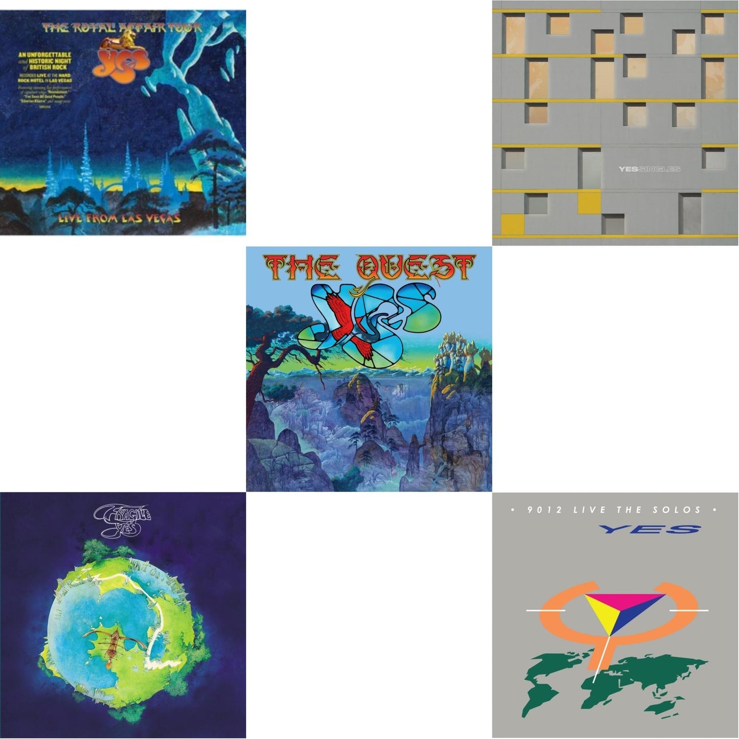 Yes - Yessingles (Yellow/Orange/Black Splatter LP Vinyl) (Rocktober) & Quest (2LP/2CD/Sky Blue Vinyl) (I) & Royal Affair Tour (Live In Las Vegas) & Fragile (Super Deluxe/LP/CD/DVD) & 9012Live - The Solos (180G/Limited Edition)