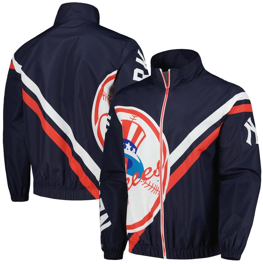 New York Yankees Mitchell & Ness Exploded Logo Navy Warm Up Full-Zip Jacket