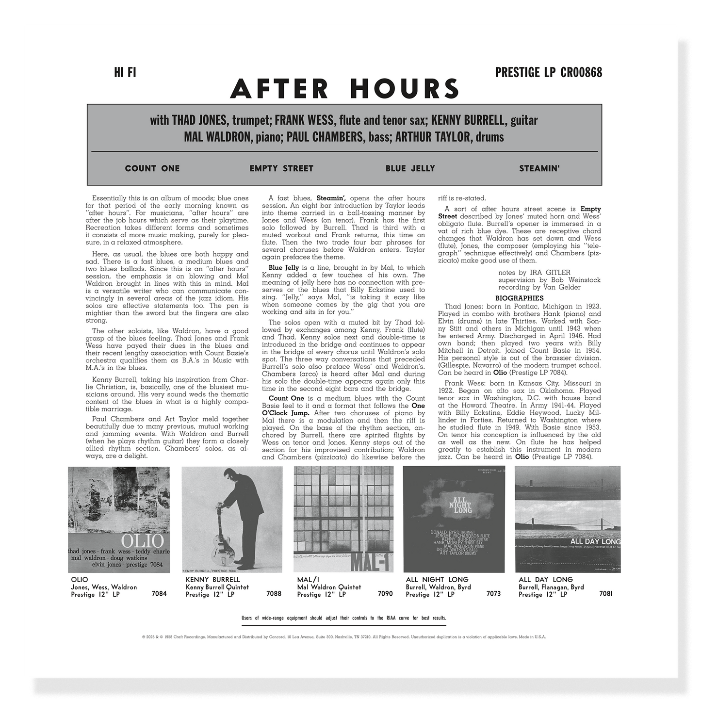 After Hours (Original Jazz Classics Series) (180g LP) Vinyl Record