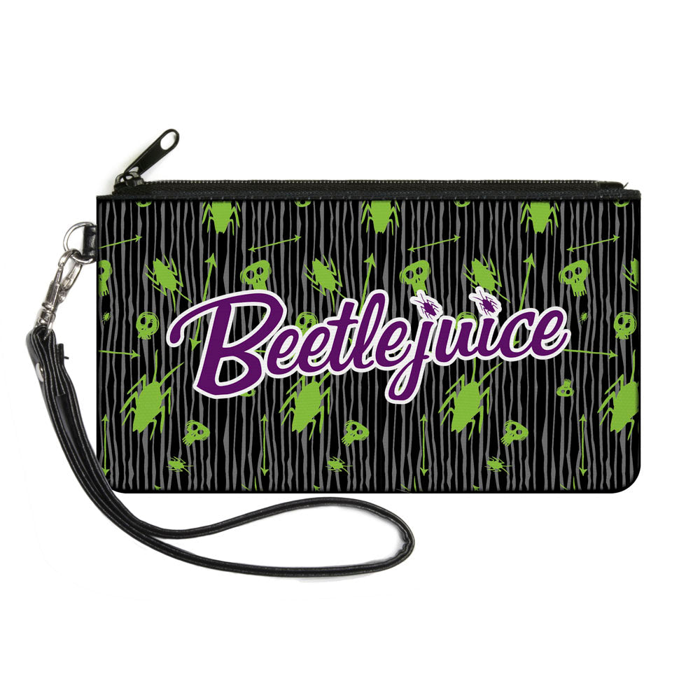 Beetlejuice Roach Skull Doodles Collage Canvas Zipper Wallet