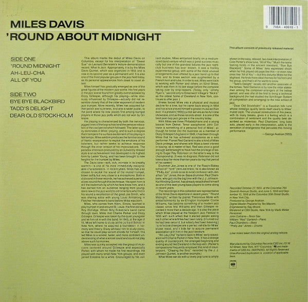 Miles Davis – 'Round About Midnight (Mobile Fidelity LP Vinyl) Vinyl Record