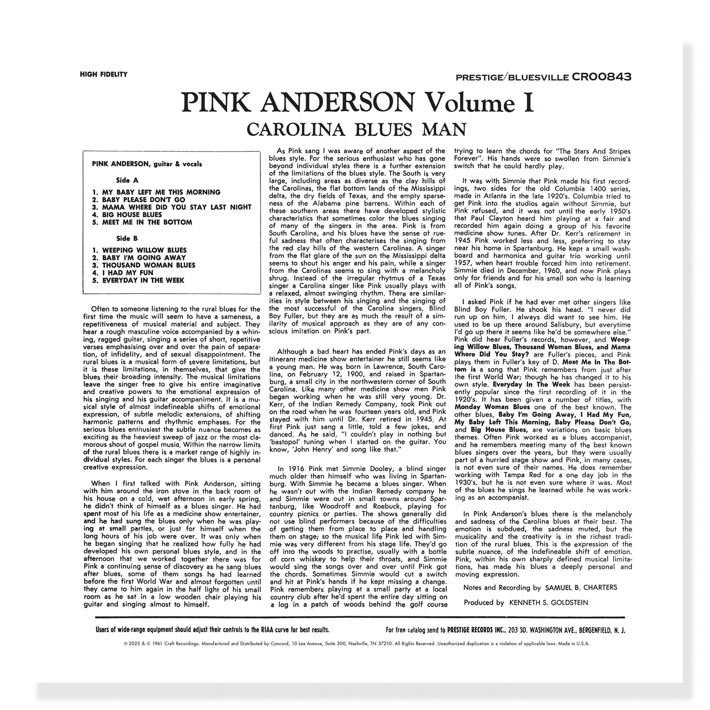 Carolina Blues Man, Volume 1 (Bluesville Series) (180g LP) Vinyl Record