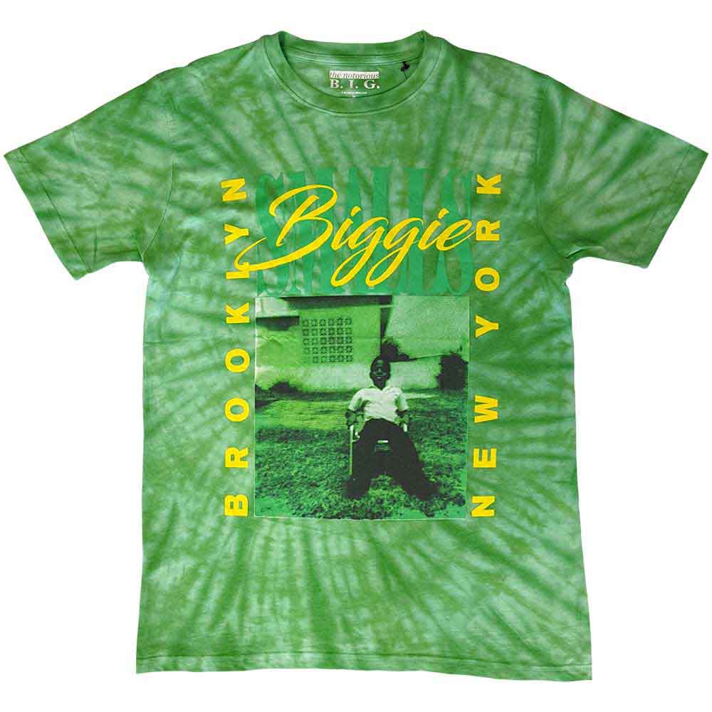 Biggie Smalls 90's New York City Mens Tie Dye T Shirt Green Officially Licensed