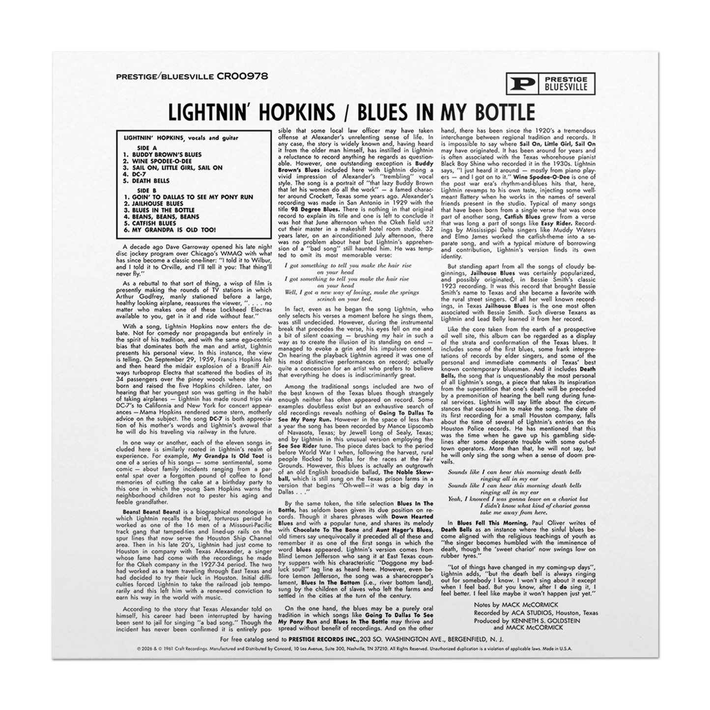 Blues In My Bottle (Bluesville Series) (180g LP) Vinyl Record