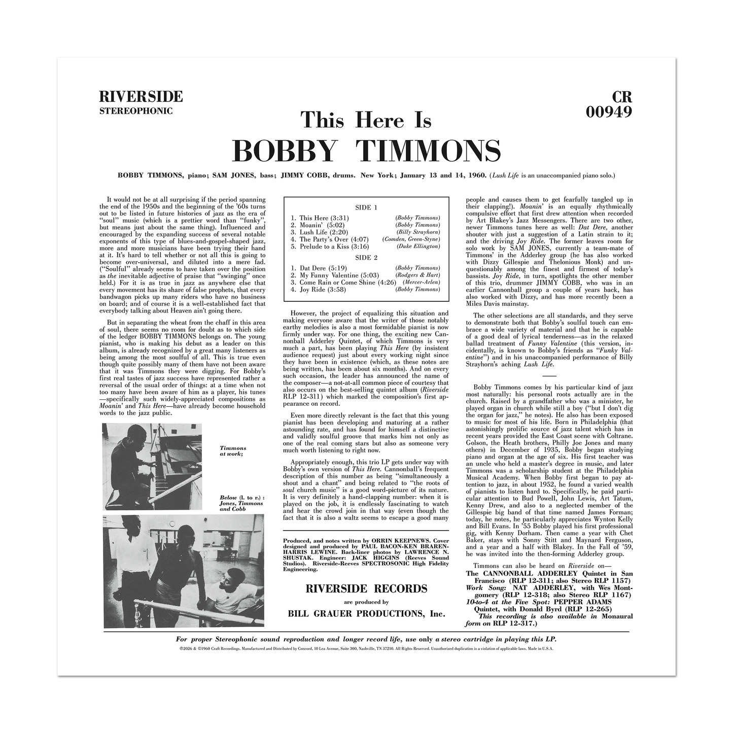 This Here Is Bobby Timmons (Original Jazz Classics Series) (180g LP) Vinyl Record