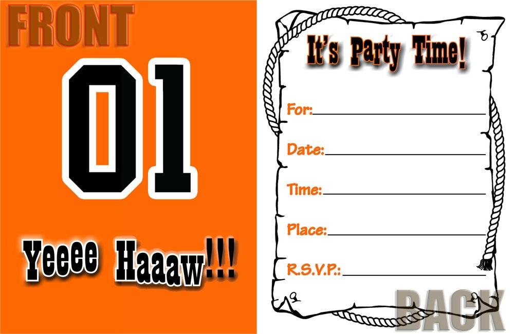 Dukes of Hazzard Party Invitations