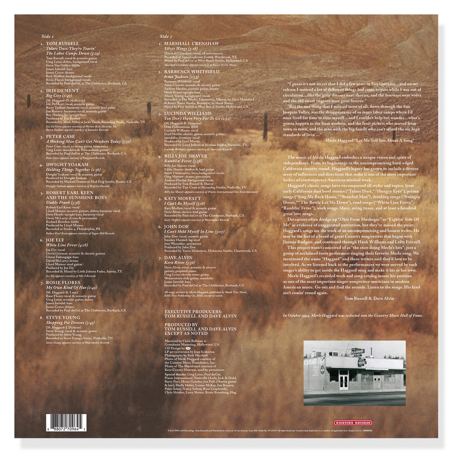 Tulare Dust: A Songwriters’ Tribute to Merle Haggard (LP) Vinyl Record