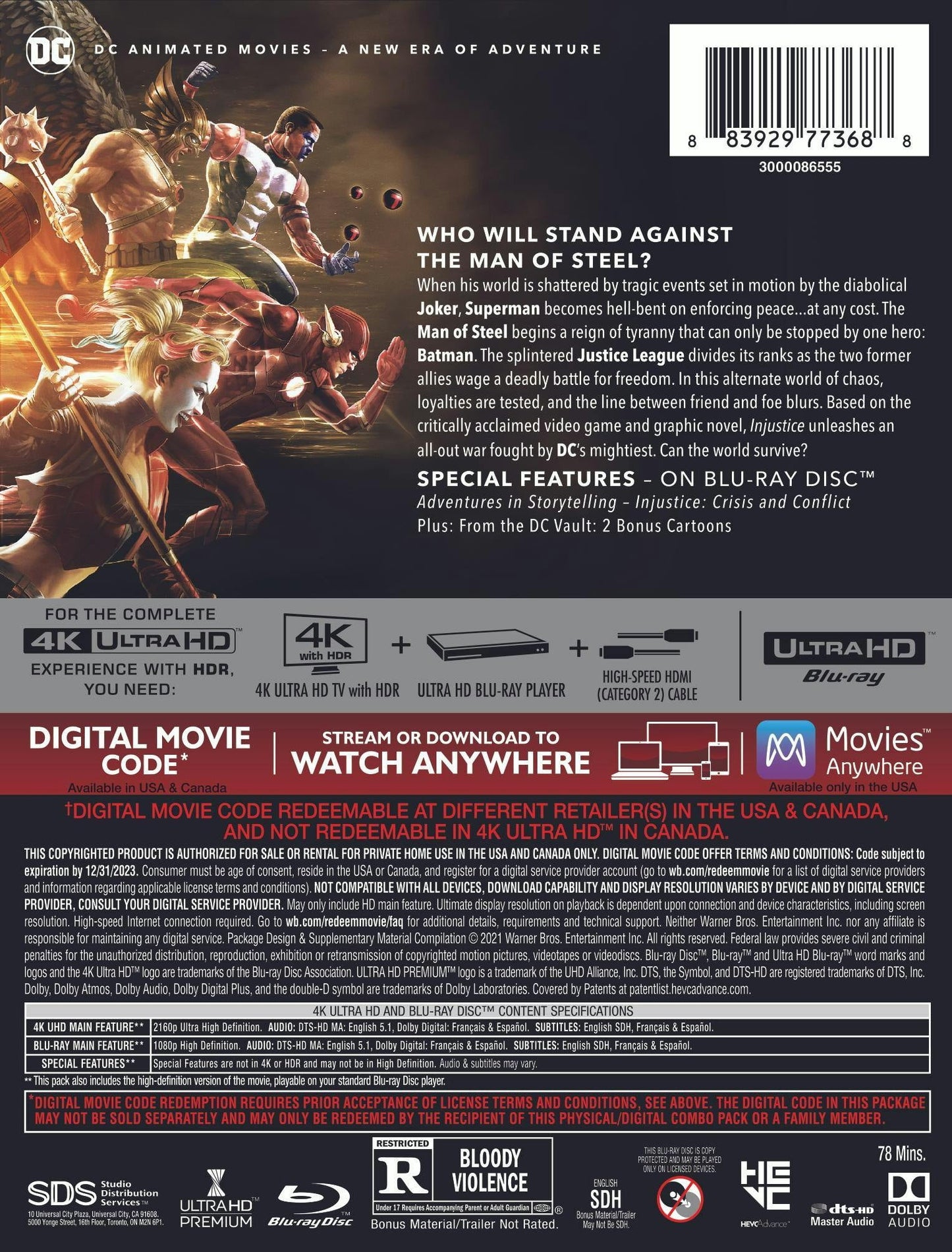 Injustice - Limited Edition Steelbook (4K Ultra HD + Blu ray + Digital)
