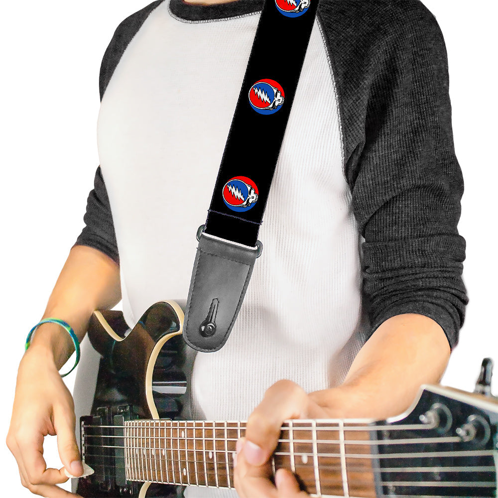Grateful Dead Steal Your Face Repeat Black Guitar Strap