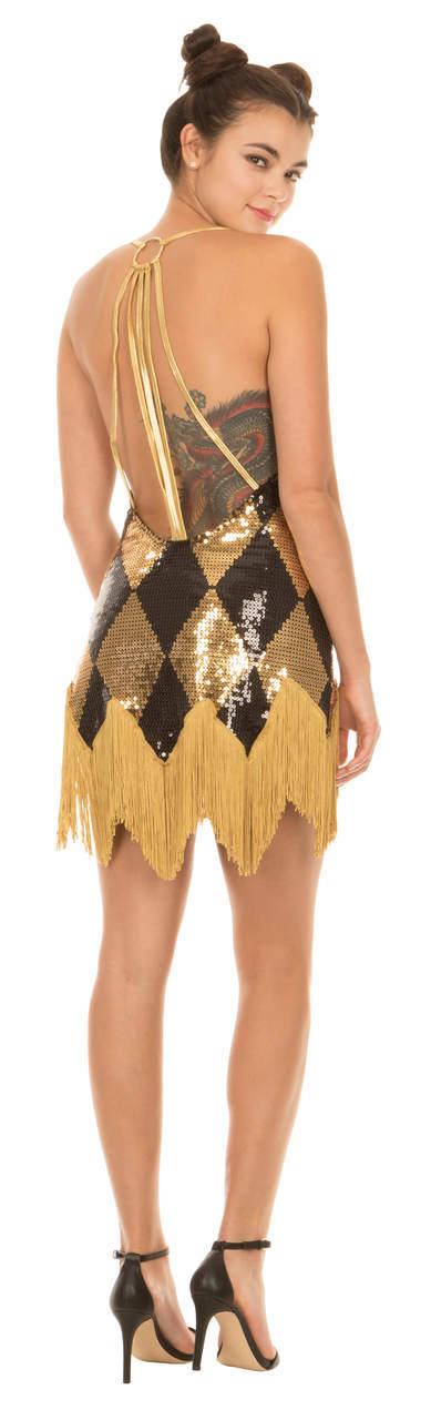 Harley Quinn Sequin Chemise Costume Dress with Fringe