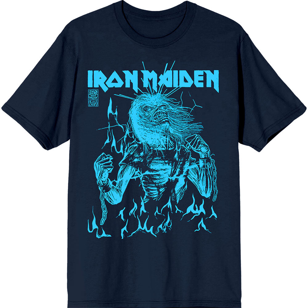 Iron Maiden 50 Life After Death Flames Blue Mens T Shirt Officially Licensed