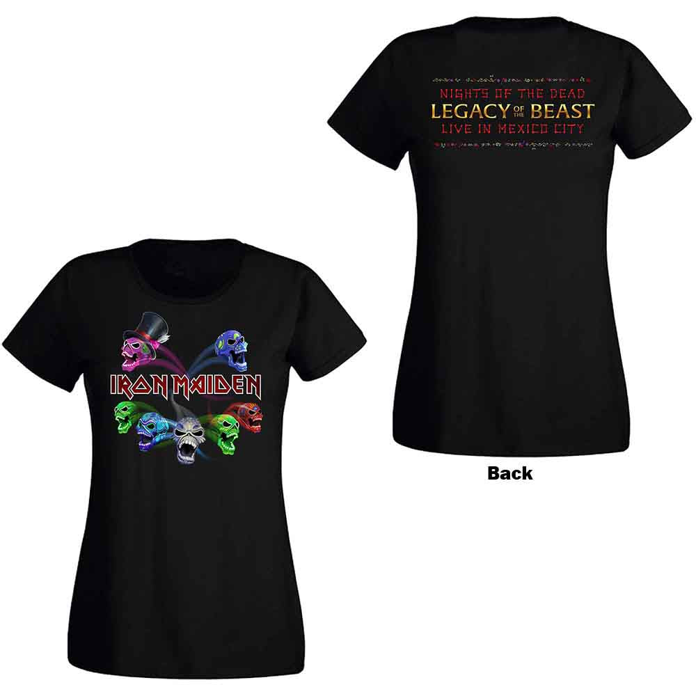 Iron Maiden Legacy of the Beast Live Album Skulls Womens T Shirt Officially Licensed