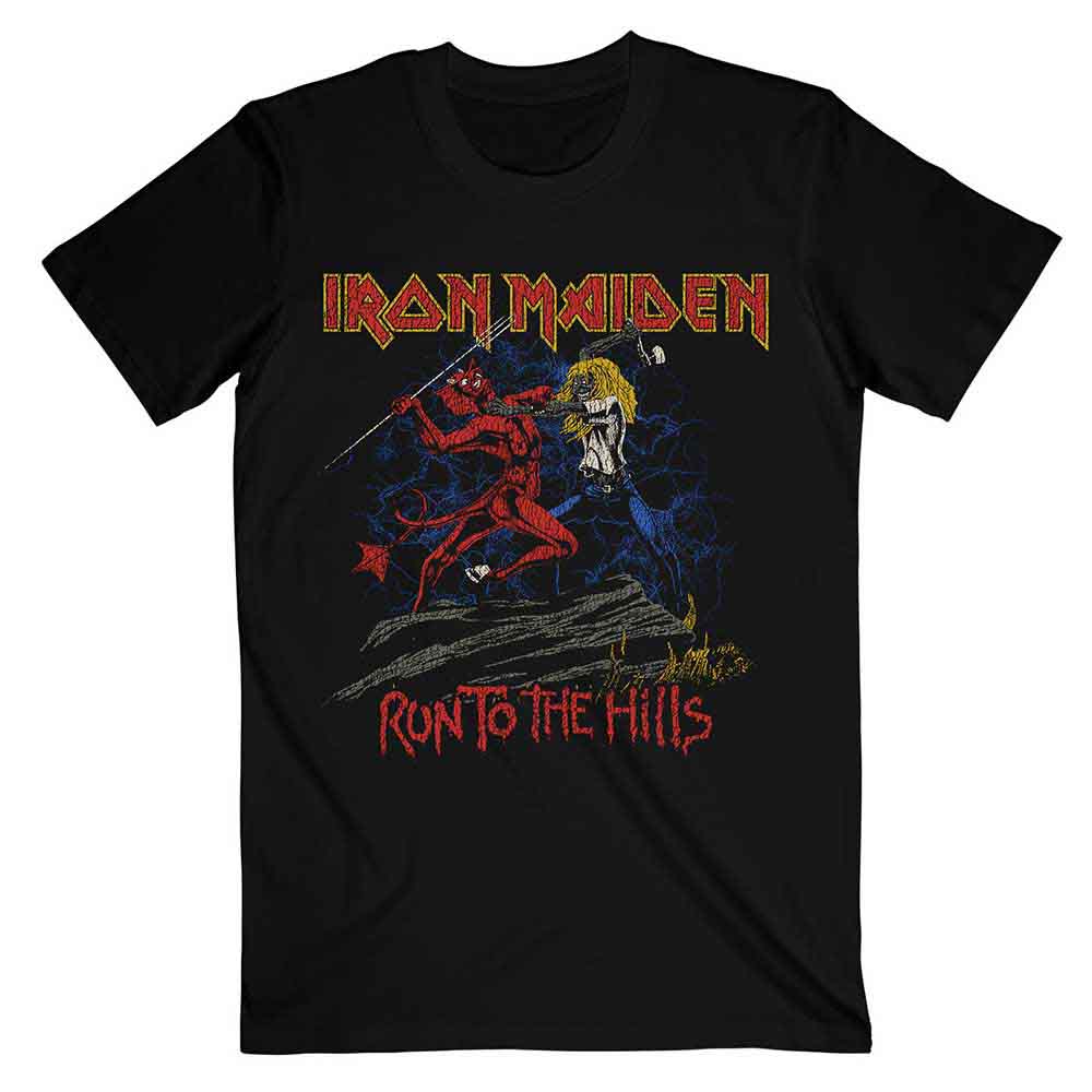 Iron Maiden Number Of The Beast Run To The Hills Distress Mens T Shirt Officially Licensed