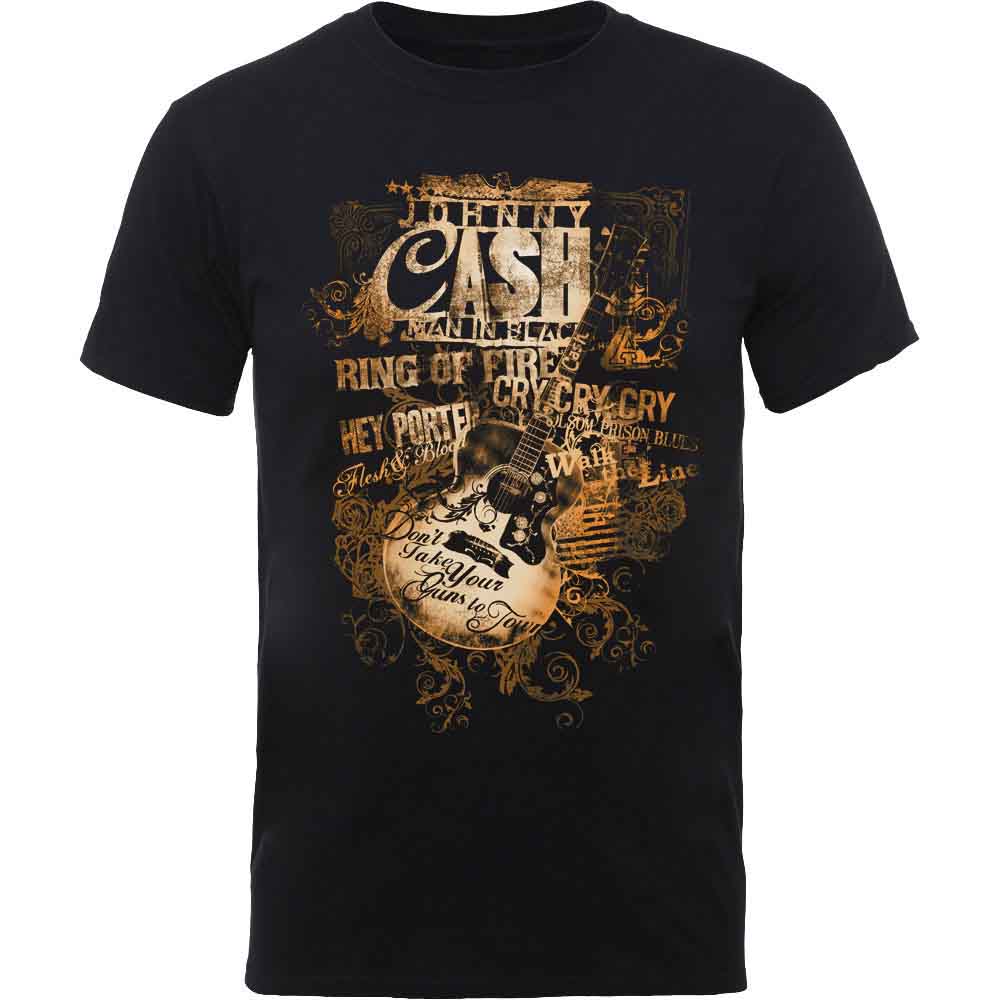 Johnny Cash Guitar Song Titles Mens T Shirt Officially Licensed