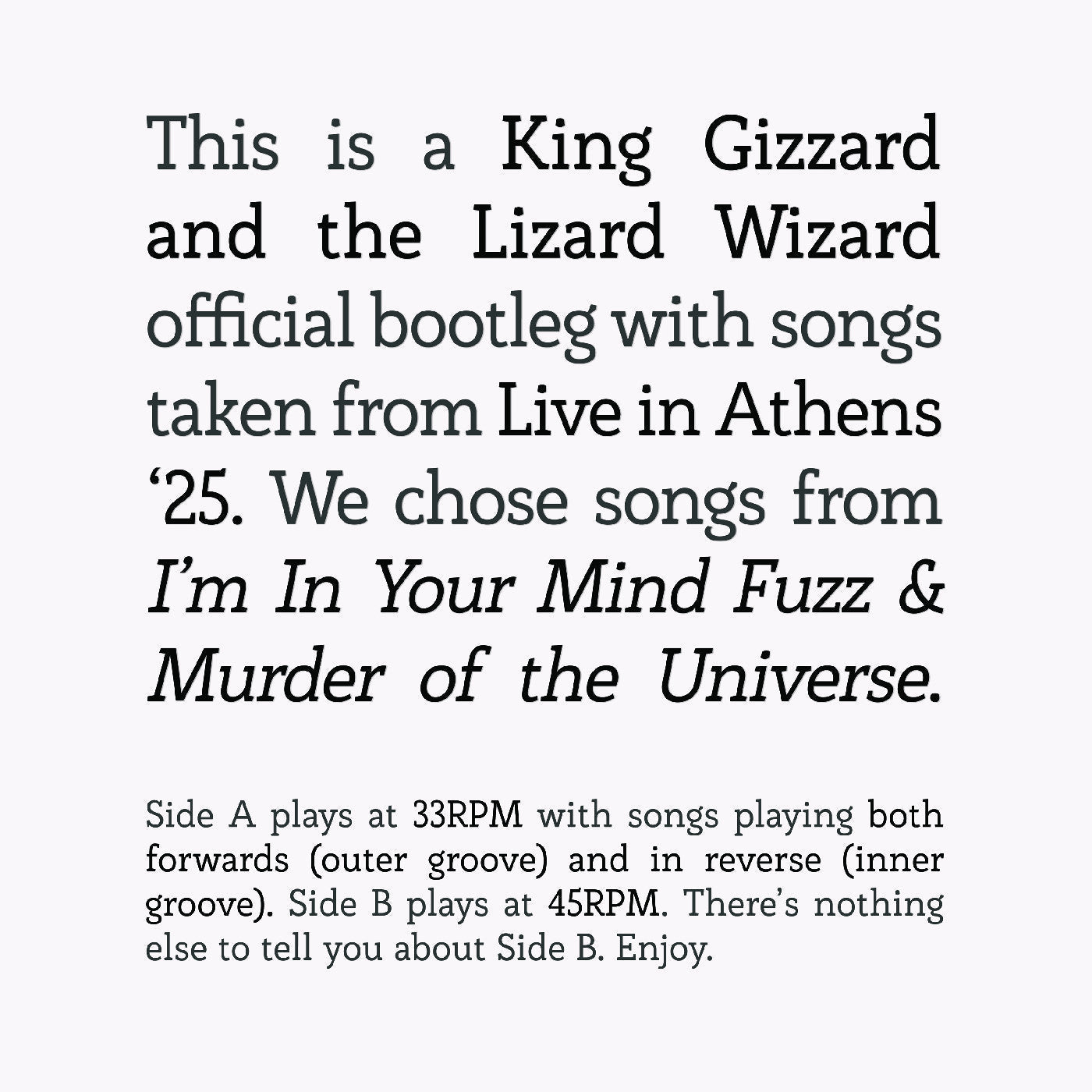 Songs From I'M In Your Mind Fuzz & Murder Of The Universe Live In Athens '25 Vinyl Record