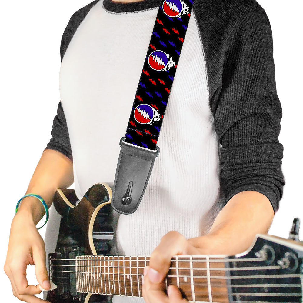 Grateful Dead Steal Your Face Repeat With Mini Lightning Bolt Guitar Strap