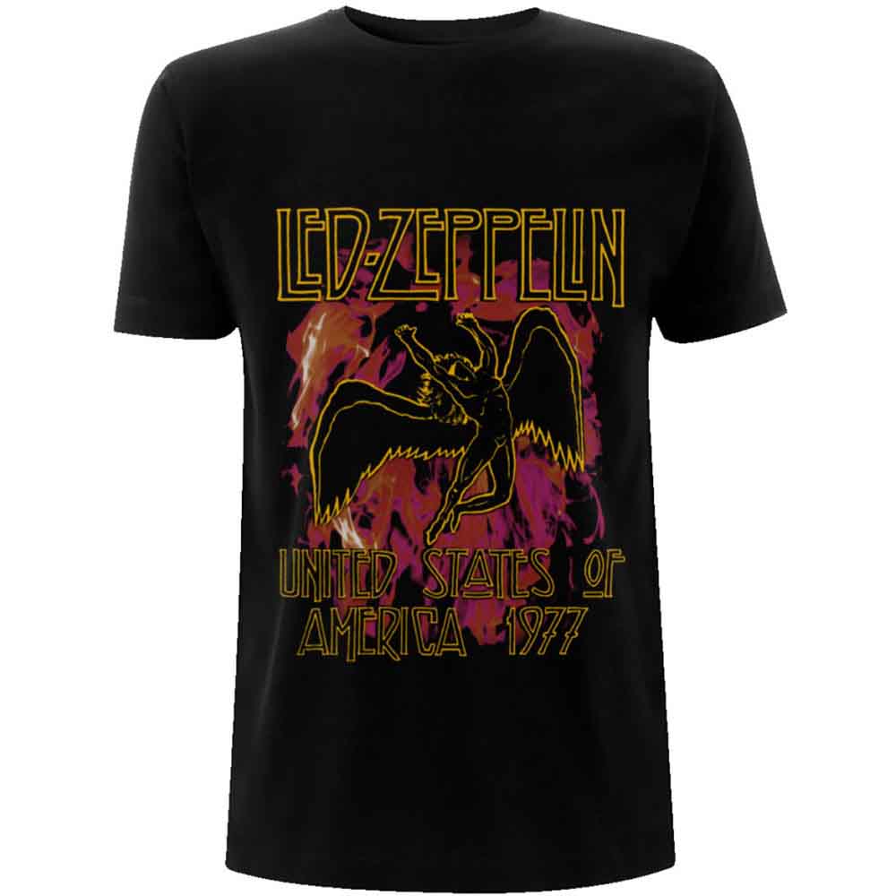 Led Zeppelin Black Flames Mens T Shirt Officially Licensed