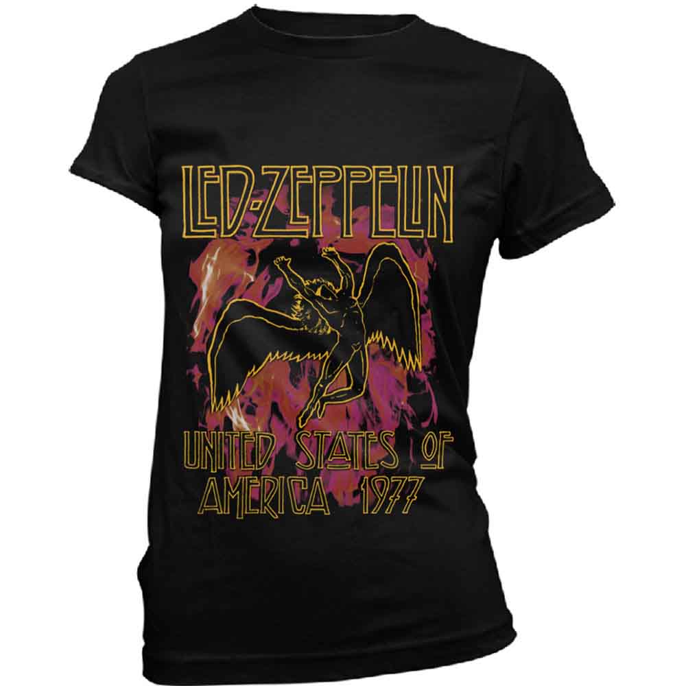 Led Zeppelin Black Flames Womens T Shirt Officially Licensed