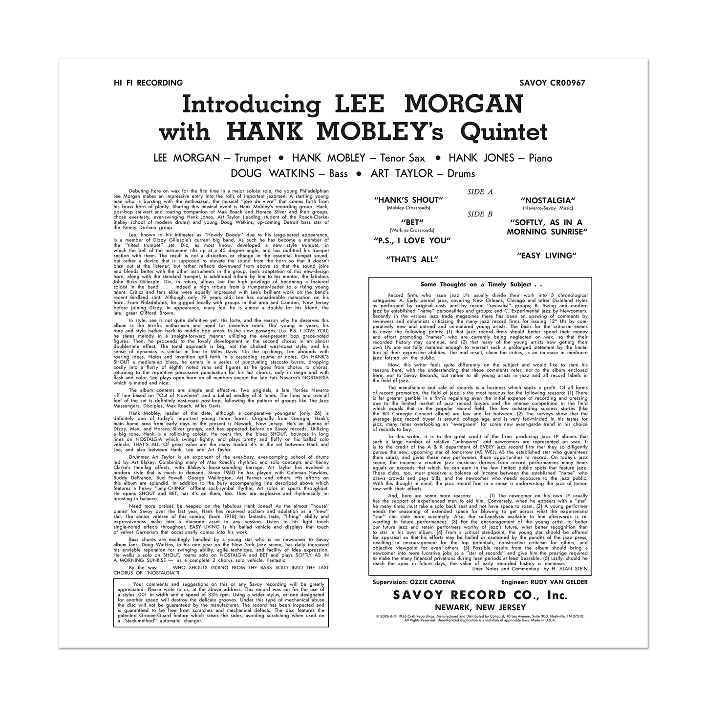 Introducing Lee Morgan (Original Jazz Classics Series) (180g LP) Vinyl Record