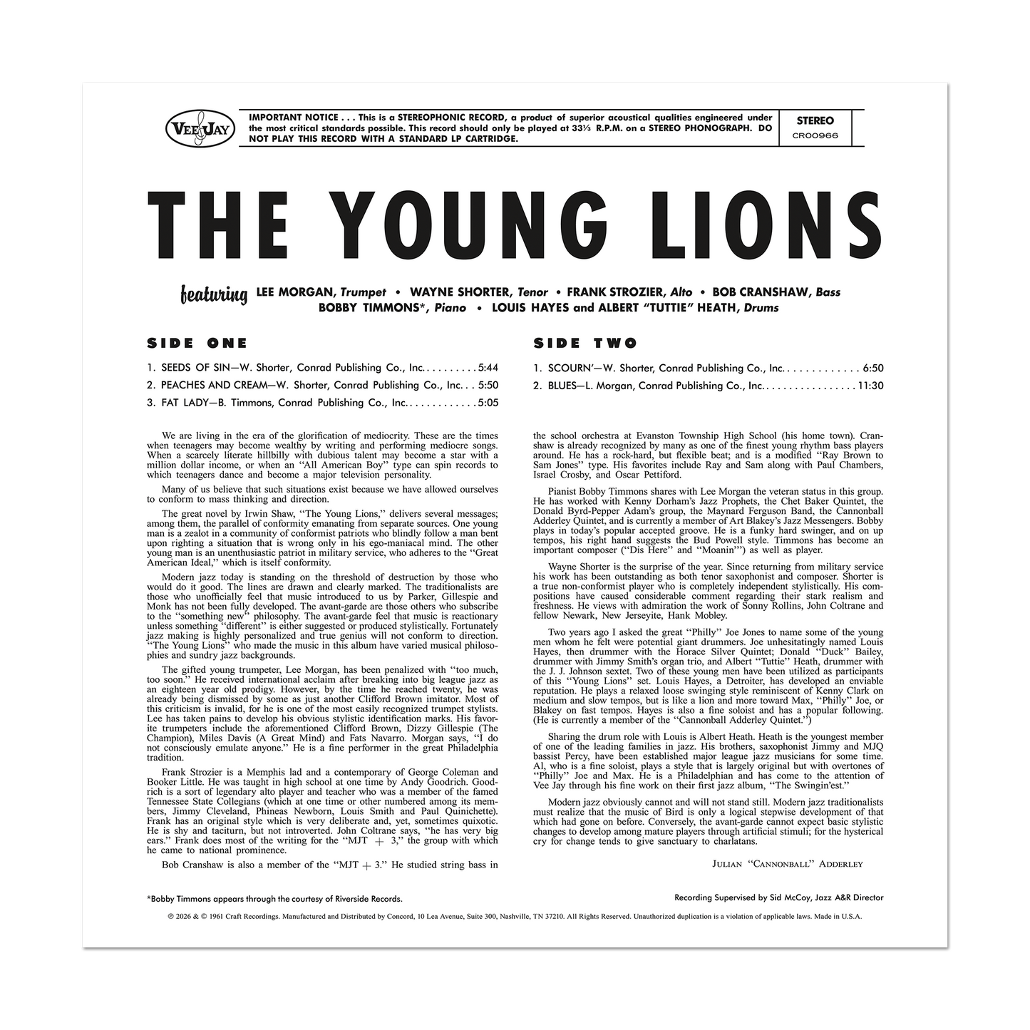 The Young Lions (Original Jazz Classics Series) (180g LP) Vinyl Record