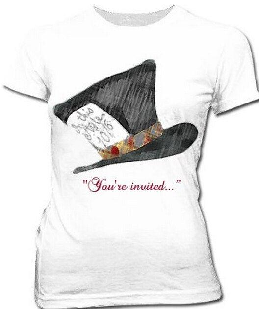 Mad Hatter You're Invited Juniors T-shirt