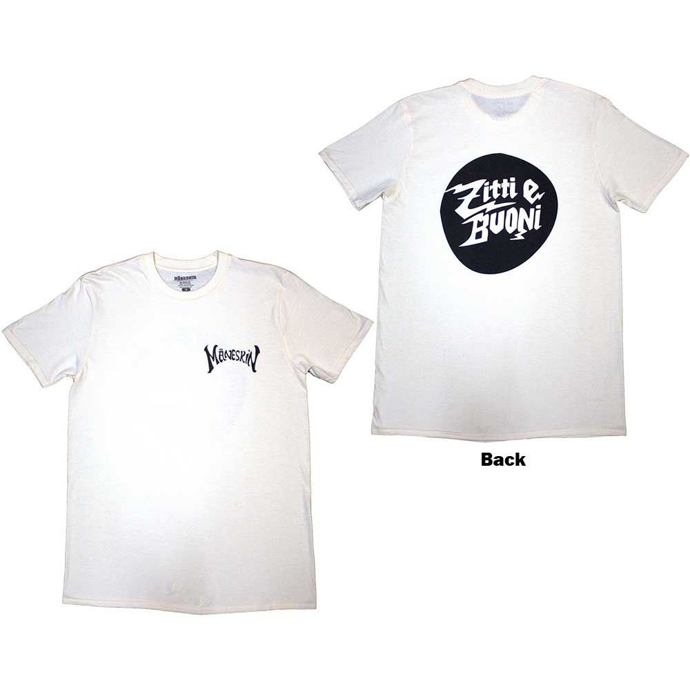 Maneskin Pocket Logo & Zitti e Buoni Circle Mens T Shirt Officially Licensed