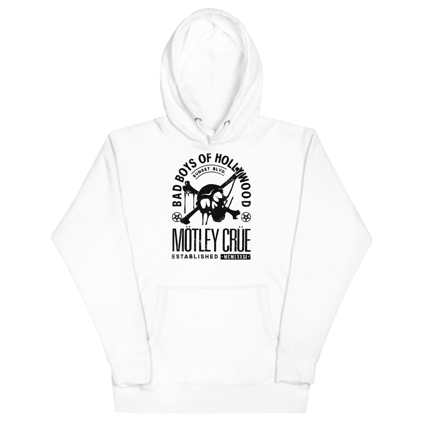 Motley Crue Bad Boys of Hollywood Mens Officially Licensed Hoodie White