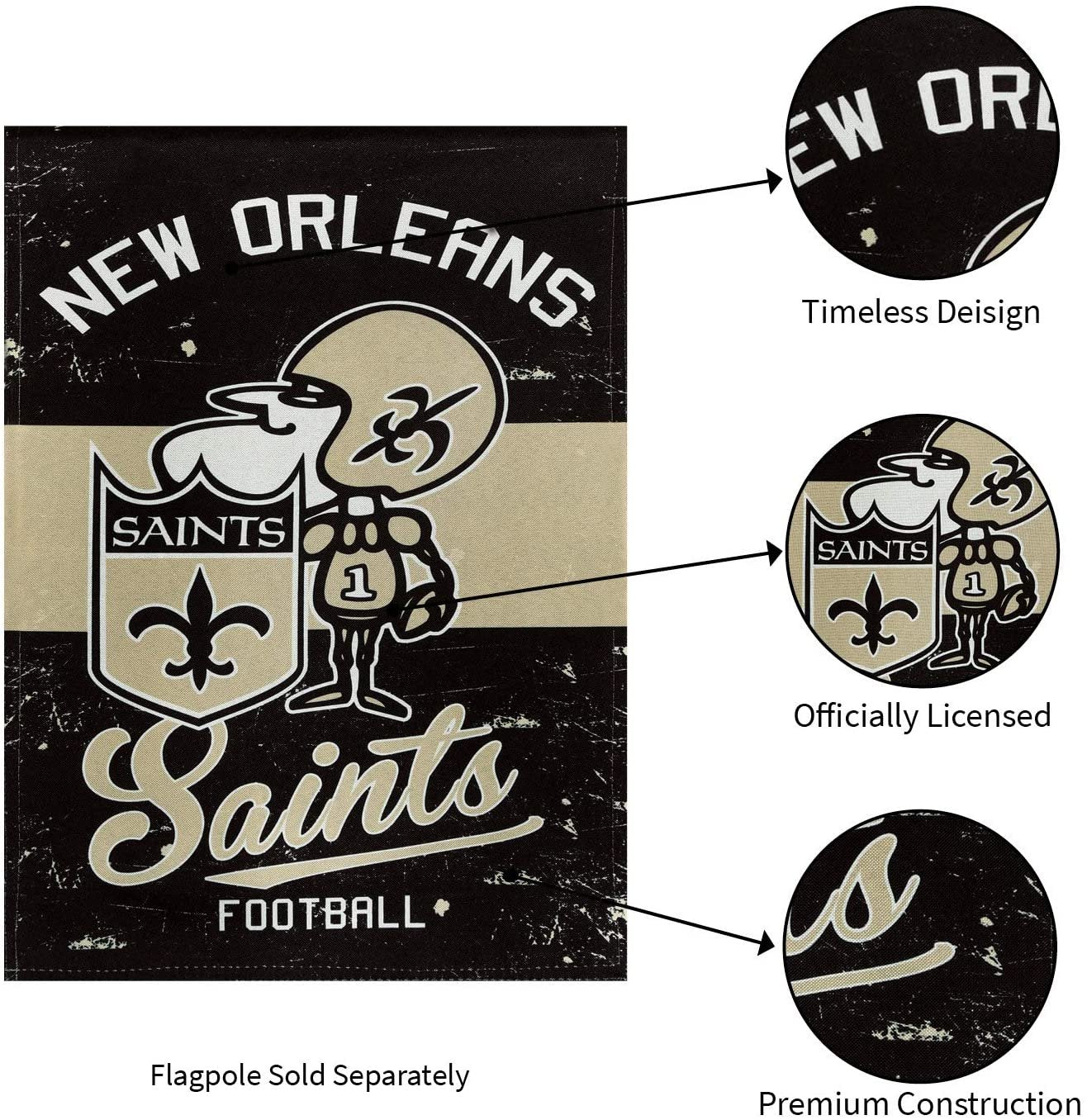 New Orleans Saints Premium House Flag Banner, Double Sided, Retro Vintage Style, Linen, 28x44 Inch