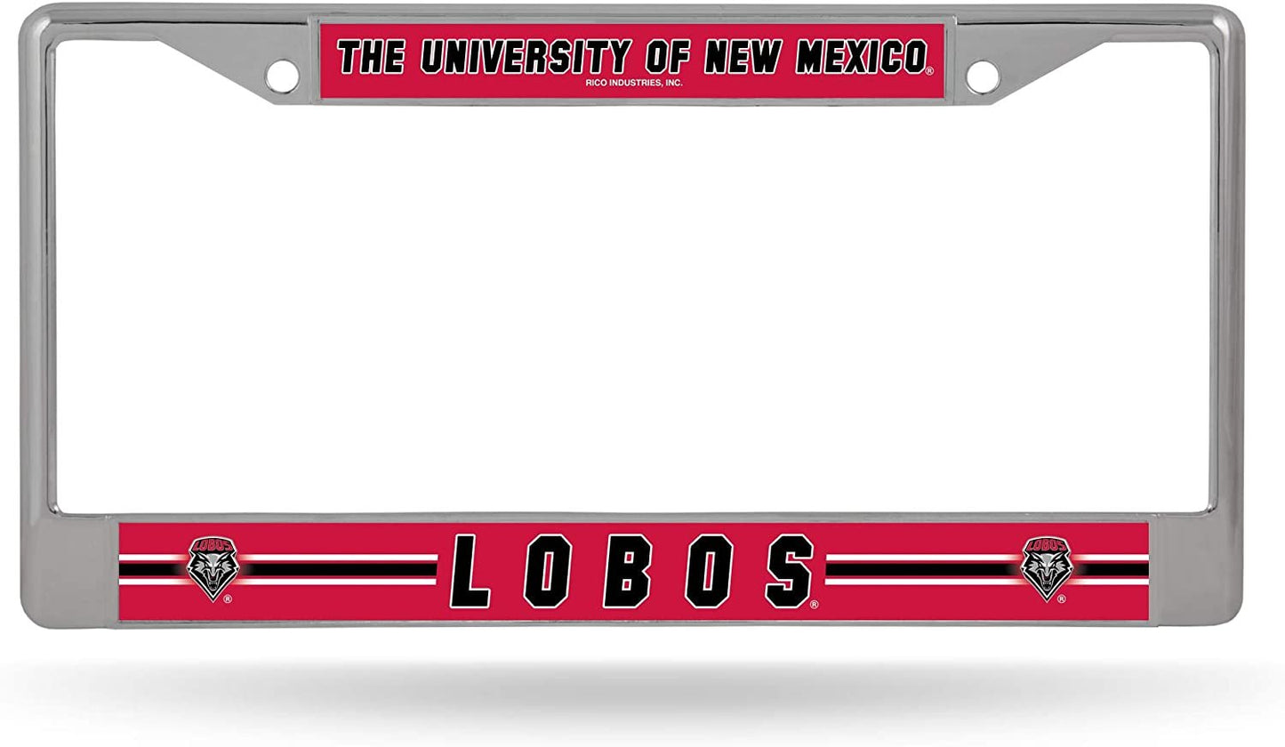 University of New Mexico Lobos Premium Metal License License Plate Frame Chrome Tag Cover, 12x6 Inch
