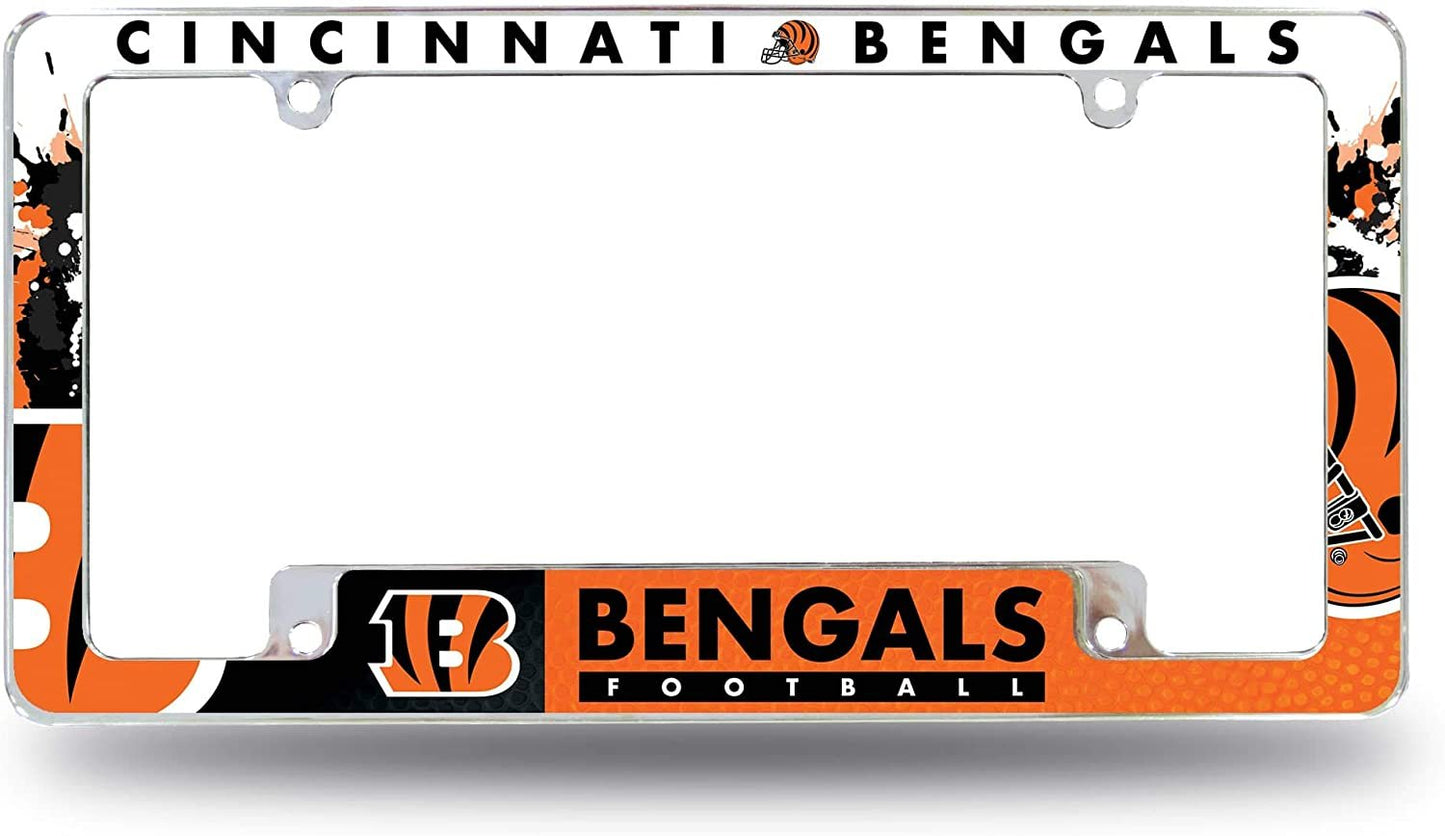 Cincinnati Bengals Metal License Plate Frame Tag Cover All Over Design Heavy Gauge