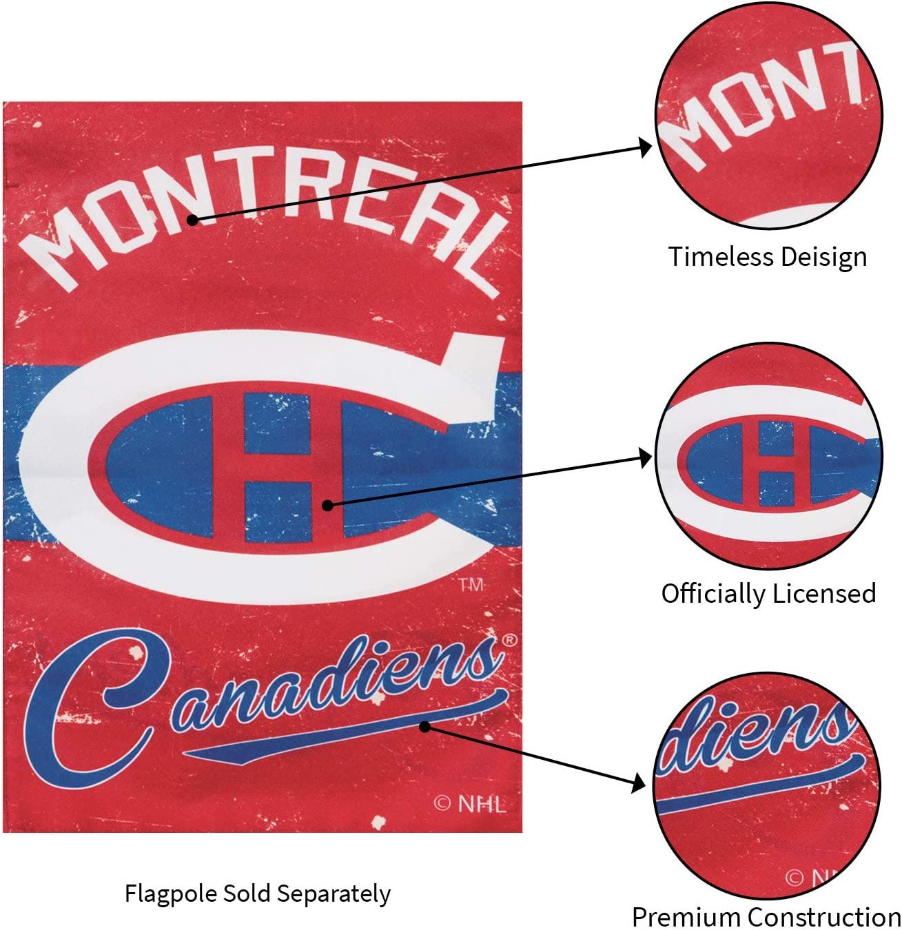 Montreal Canadiens Premium Linen Banner Flag Double Sided 28x44 Inch Vintage Logo Design Outdoor