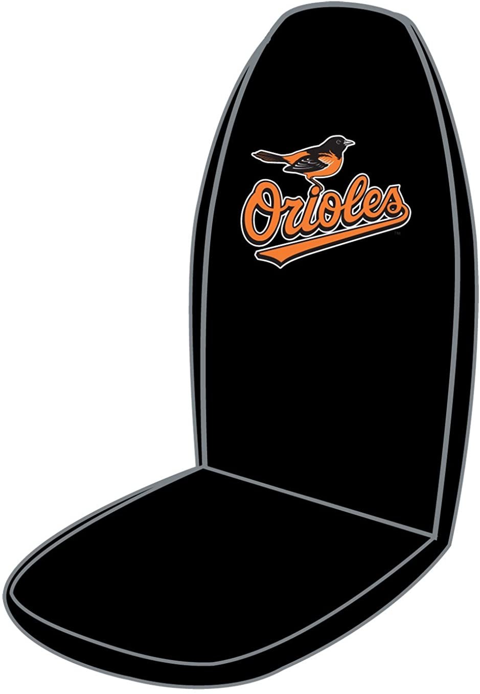 Baltimore Orioles Premium Embroidered Black Auto Bucket Seat Cover, 48x20 Inch, Elastic