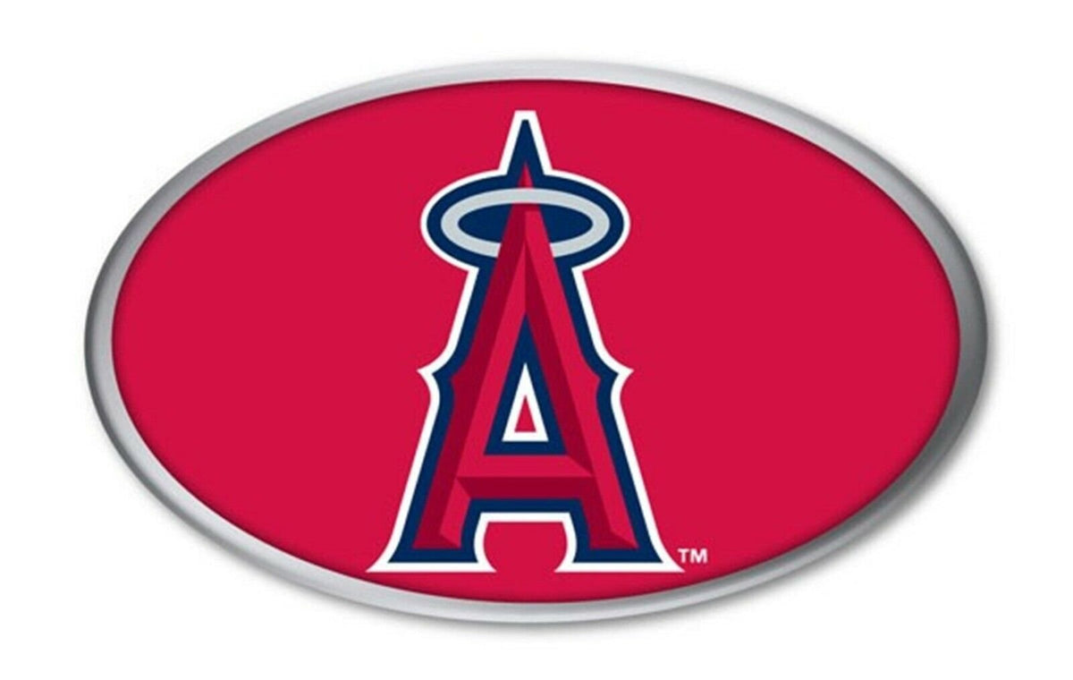 Los Angeles Angels Premium Aluminum Metal Auto Emblem, Raised 3D Effect, Oval Shape, Full Adhesive Backing