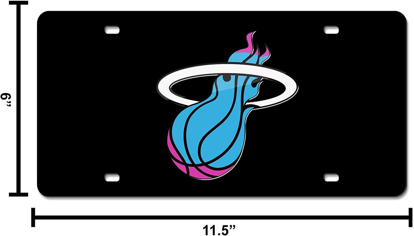 Miami Heat Premium Laser Cut Tag License Plate, City Lights, Black Mirrored Acrylic Inlaid, 12x6 Inch