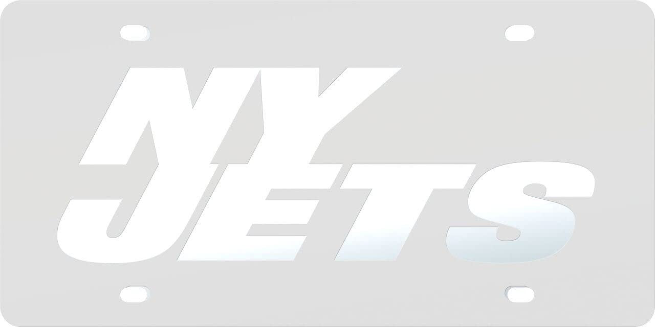 New York Jets Premium Laser Cut Tag License Plate, Mirrored Acrylic, Frost Design, 6x12 Inch