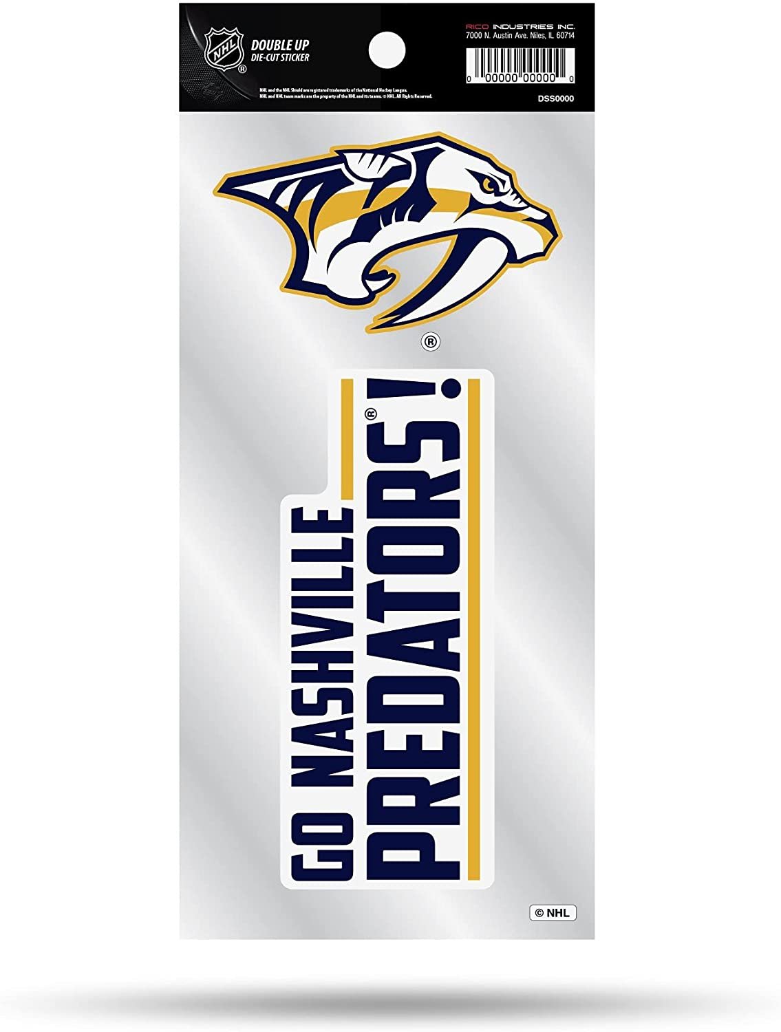Nashville Predators 2-Piece Double Up Die Cut Sticker Decal Sheet, 4x8 Inch