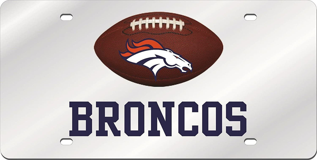 Denver Broncos Premium Laser Cut Tag Acrylic Inlaid License Plate, Football Cutout Design, 6x12 Inch