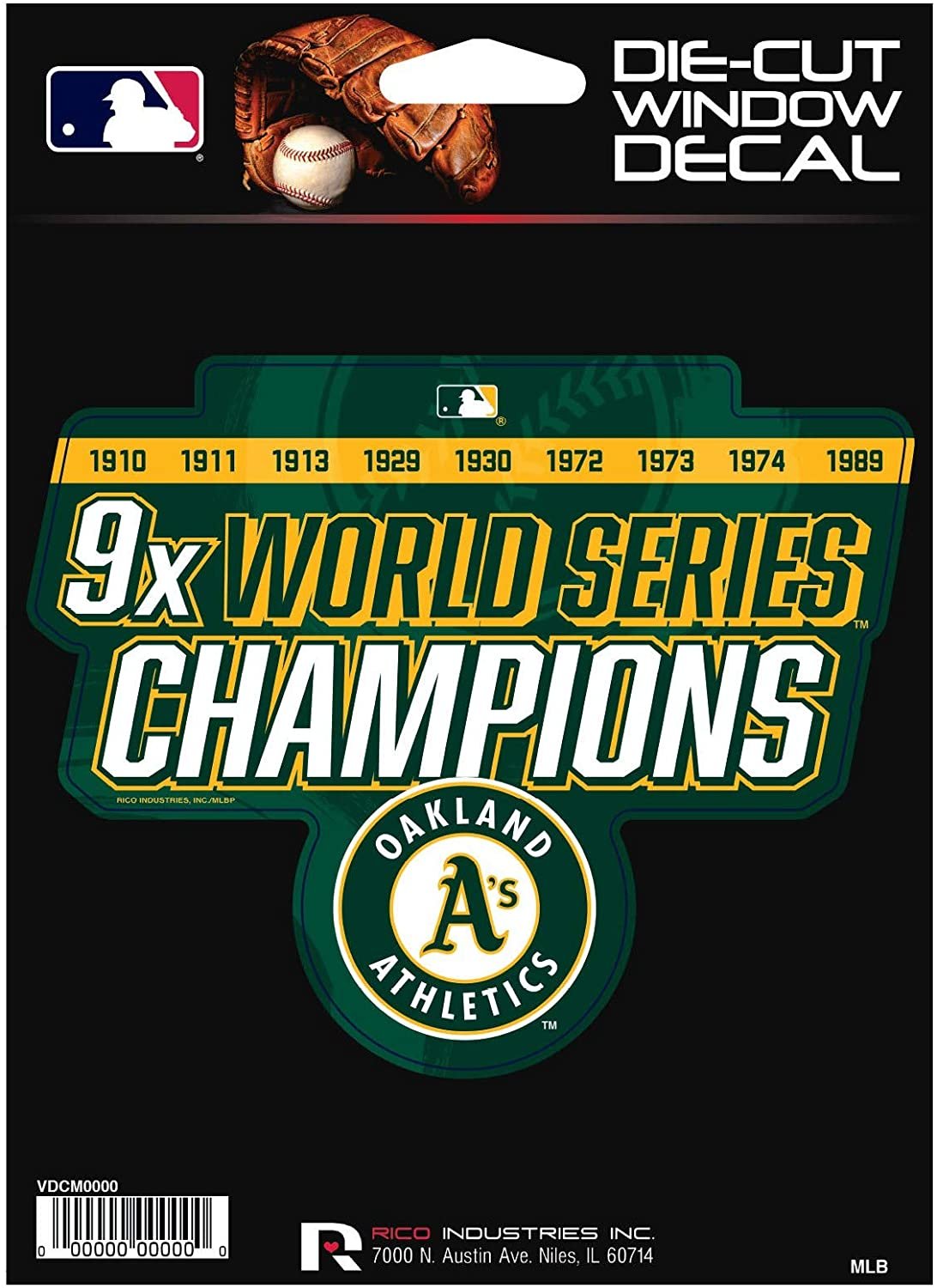 Oakland Athletics A's 5" Decal Sticker 9X Time Champions Flat Vinyl Auto Emblem Baseball